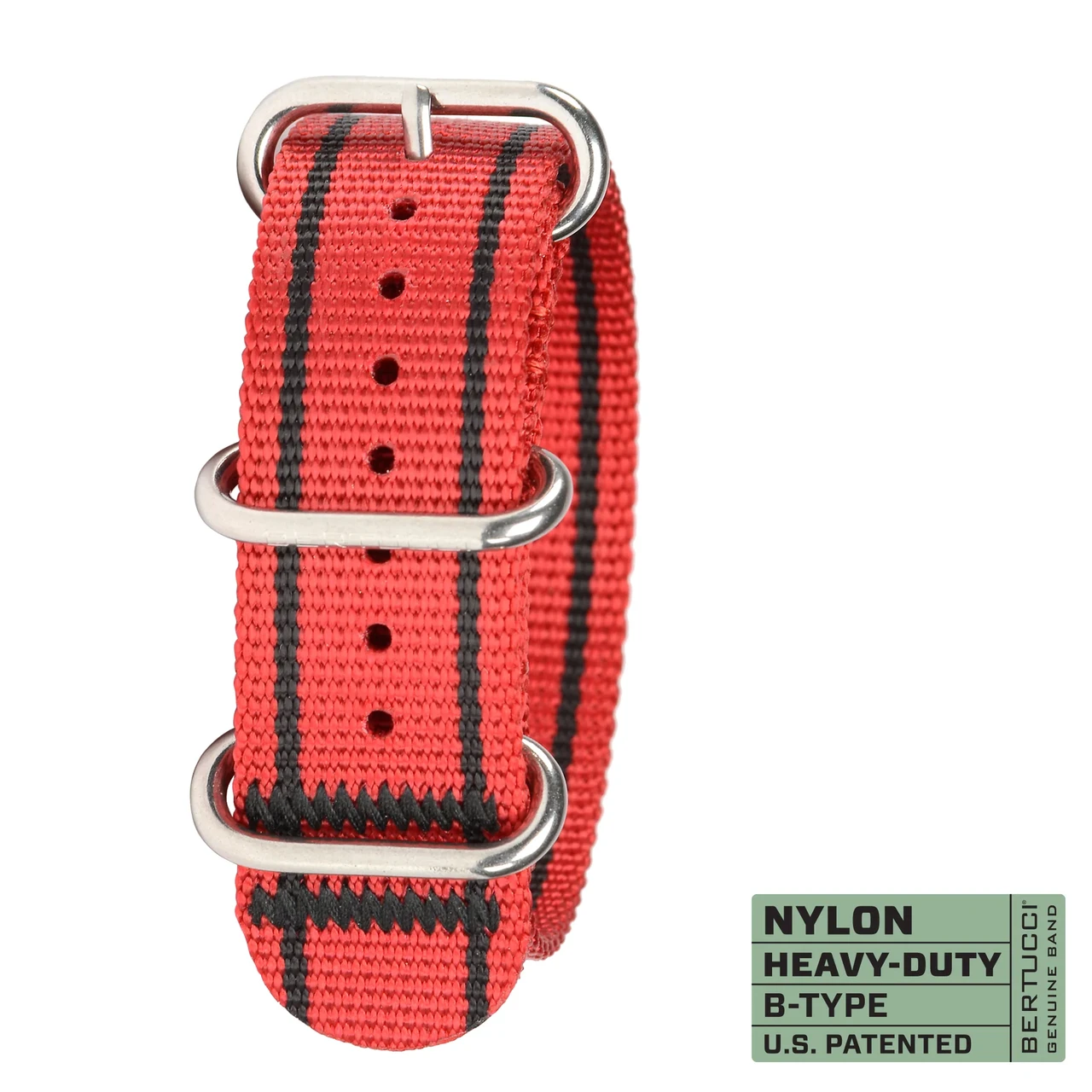 Ремінець нейлоновий bertucci #143HP - Rosso Corsa Red & black stripes w/ high polish hardware, 7/8" - 22 mm size for A-2, A-3, A-6, фото 1