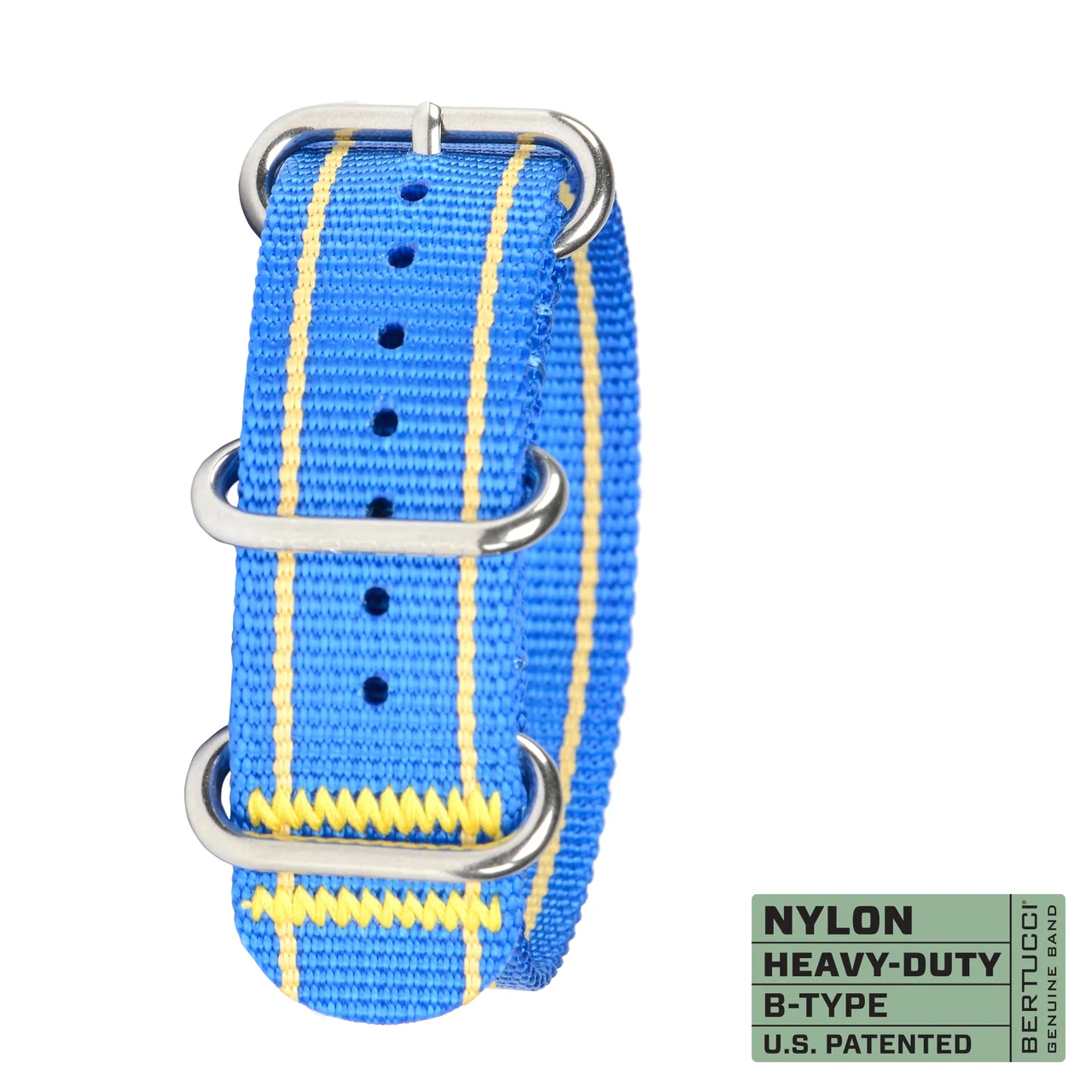 Ремінець нейлоновий bertucci #141HP - Azzurri Blue & Championship Gold stripes w/ high polish hardware, 7/8" - 22 mm size for A-2, фото 1