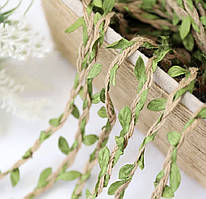 Джутова мотузка з листям для декора та упаковки