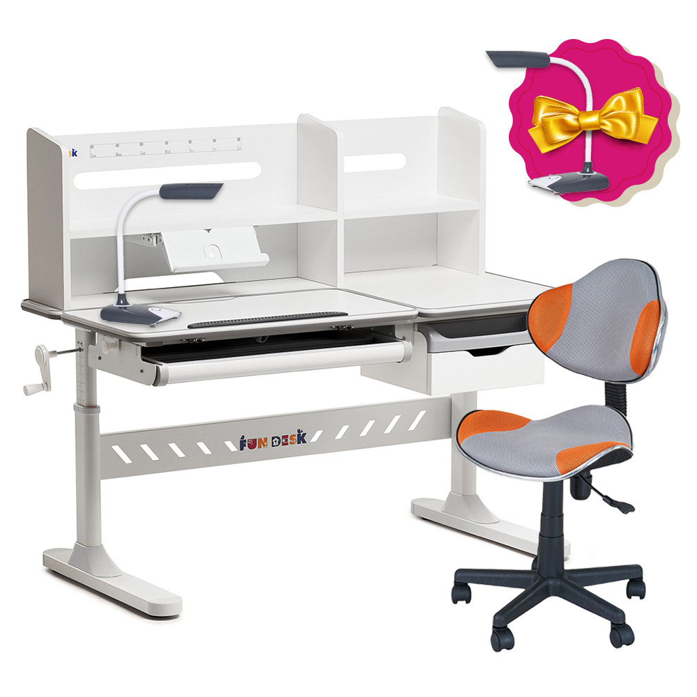 Комплект для підлітка парта Fundesk Fiore II Grey + дитячий стілець для школяра FunDesk LST3 Orange