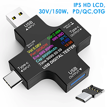 Мультифункціональний USB-тестер (TYPE-C, Micro USB) 3,60-32,0 V; 0-150.0W; 0-99999 mAh