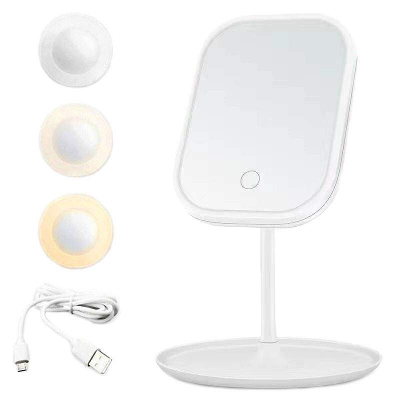Дзеркало для макіяжу прямокутне з 3 режимами LED-підсвітки на акумуляторі біле (GS-66011), фото 1