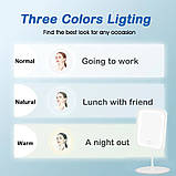 Дзеркало для макіяжу прямокутне з 3 режимами LED-підсвітки на акумуляторі біле (GS-66011), фото 4