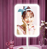 Дзеркало для макіяжу прямокутне з 3 режимами LED-підсвітки на акумуляторі біле (GS-66011), фото 9