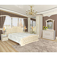Бежевый спальный гарнитур с двуспальной кроватью Венеция Новая пино со шкафом
