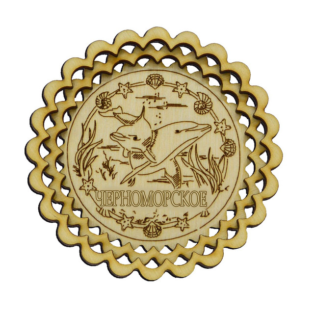 Дерев'яні магніти "Дельфіни в тарілці" Чорноморське, фото 1