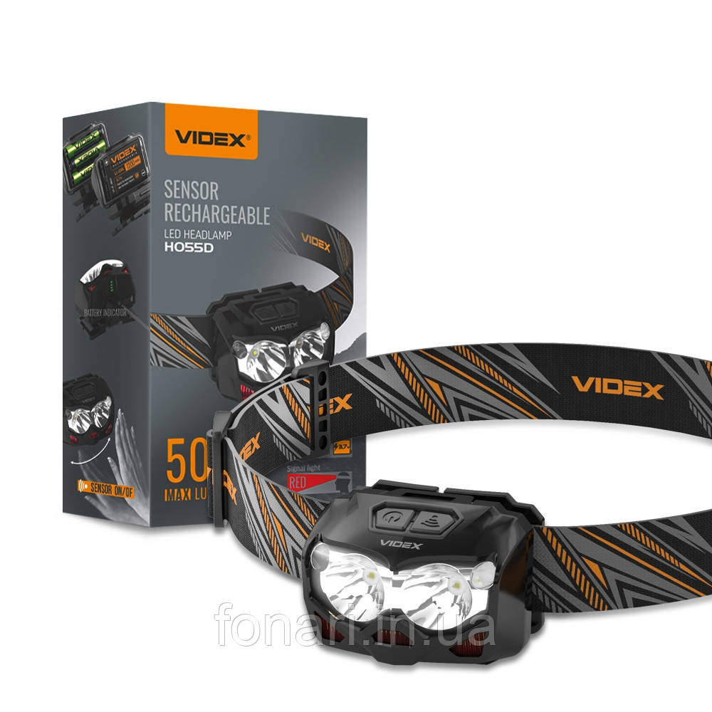Налобний ліхтар Videx VLF-H055D  2xCree XT-E, Li-Ion 1200mAh, USB-C, 500 люмен