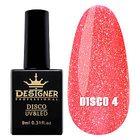 Світловідбивний  гель-лак Disco Gel Polish Дизайнер для нігтів, 9 мл. Кораловий No4