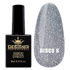 Світловідбивний  гель-лак Disco Gel Polish Дизайнер для нігтів, 9 мл. Сірий No8