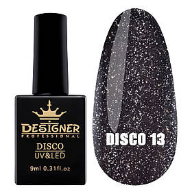 Світловідбивний  гель-лак Disco Gel Polish Дизайнер для нігтів, 9 мл. Чорний No13