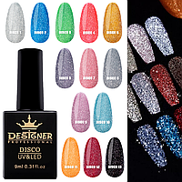 Светоотражающий гель-лак Disco Gel Polish Дизайнер для ногтей (с блестками), 9 мл.