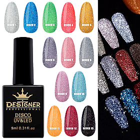 Світловідбивний гель-лак Disco Gel Polish Дизайнер для нігтів (з блискітками), 9 мл.