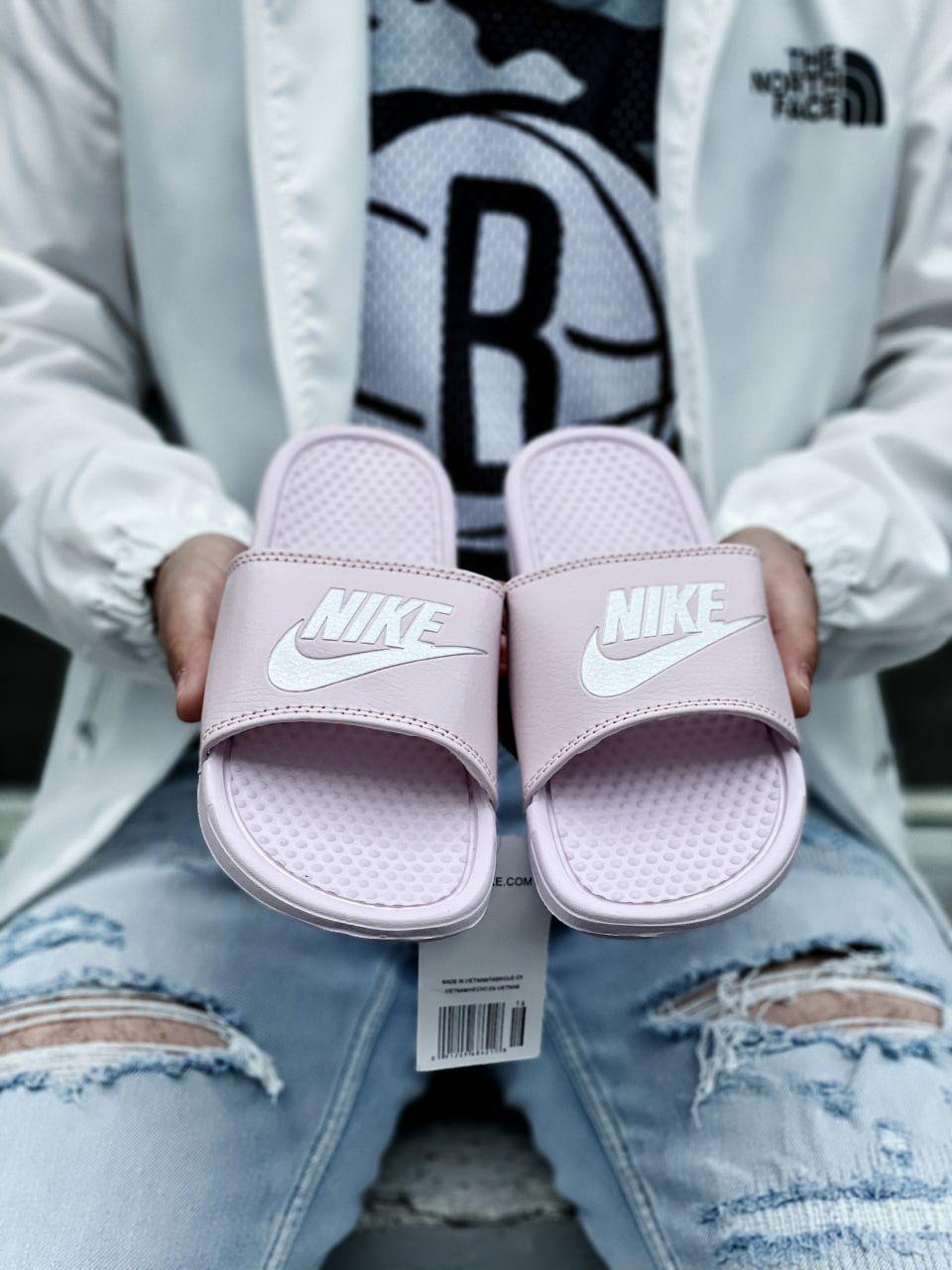 Рожеві жіночі капці Nike Benassi. Тапочки на лето. Жіночі шльопанці., фото 1