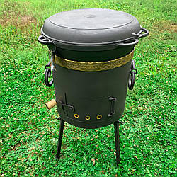 Набір Казан чугуний 17 л Сітон з кришкою-скородою і пічкою з димоходом (піч Ø400 мм, 3 мм стінки)