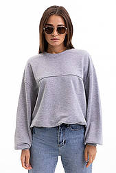 Жіночий oversize світшот з декоративним вирізом на спині в сірому кольорі розміру L/XL