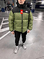 Мужская женская зимняя куртка The North Face пуховик оверсайз до -30*С ТНФ унисекс хаки (Bon)
