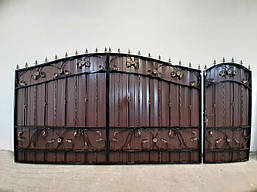Розпашні ворота з хвірткою з профнастила, код: Р-0108-К