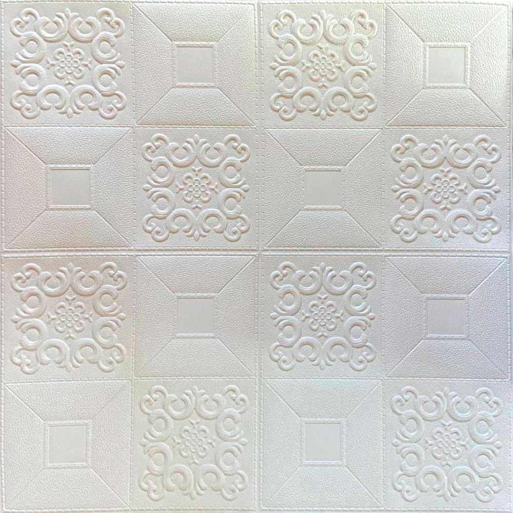 Самоклеюча декоративна настінно-стельова 3D панель фігури 700х700х3 мм Білий