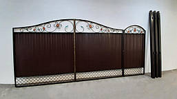 Розпашні ворота з хвірткою з профнастила, код: Р-01113-К