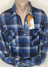 Чоловічі сорочки фланель з начосом Ao Long Com vd-0002 синя картата довгий рукав, тепла чоловіча сорочка, фото 3