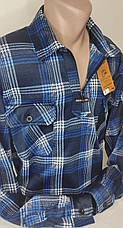Чоловічі сорочки фланель з начосом Ao Long Com vd-0002 синя картата довгий рукав, тепла чоловіча сорочка, фото 2