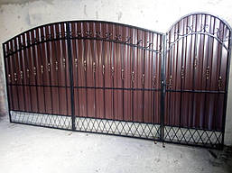 Розпашні ворота з хвірткою з профнастила, код: Р-0118-С
