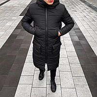 Мужская зимняя парка черная без бренда до -25*С | Зимняя удлиненная куртка с капюшоном M (Bon)