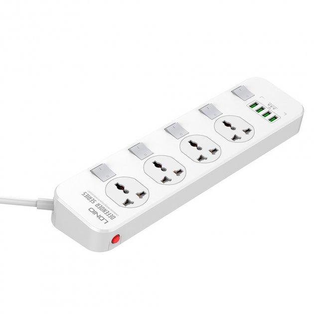 Мережевий подовжувач LDNIO Power Socket SE4408 (4xUSB, 4 розетки) White