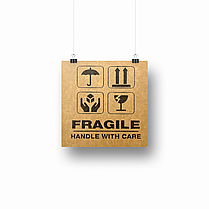 Етикетка самоклеюча крафт "Fragile handle with care" 100x100 мм, 100 шт, Viskom, фото 3