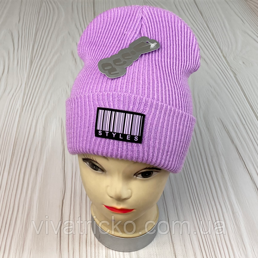 М 92025. Шапка подвійна з відворотом жіноча, підліткова "STYLES", різні кольори, розмір універсальний, фото 1