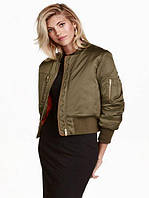 Бомбер, куртка утеплений жіночий оверсайз H&M хакі, зелений 0451872001