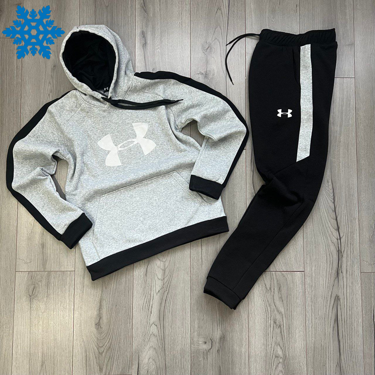 Чоловічий спортивний костюм зимовий Under Armour на флісі теплий зима-осень з капюшоном сірий Туреччина. Живе фото, фото 1