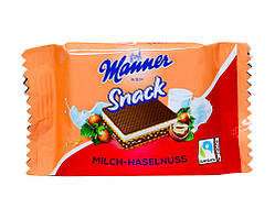 Вафлі в шоколаді Manner Snack Milch-Haselnuss з молочним та фундучним прошарком, 25 г
