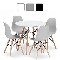 Стол обеденный + 4 стула JUMI Scandinavian-4 для кухни гостиной столовой Комплект обеденный Серый R_1015
