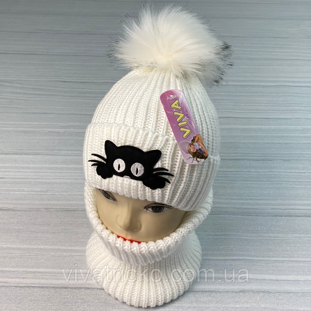 М 92038. Комплект зимовий для дівчинки шапка "Котик" і снуд, різні кольори, 2-6 років