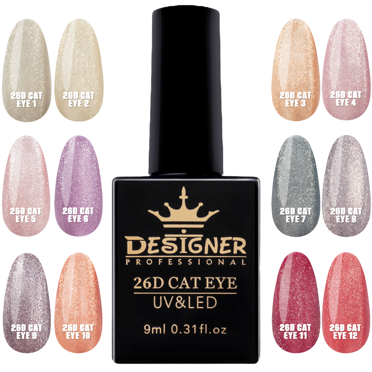 Гель-лак котяче око для дизайну нігтів 26D CAT EYE /Дизайнер, 9мл., фото 1