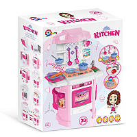 Детская интерактивная игрушечная кухня Технок, эффект пары, на батарейках, 48х20х61 см., 29 предметов,розовая