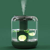 Настільний ультразвуковий зволожувач повітря Laura-101 зелений на акумуляторі з нічником. До 8 годин роботи на одній зарядці