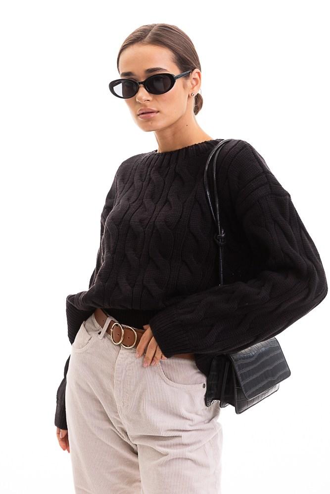 Жіночий укорочений светр грубого в'язання в чорному кольорі розміру ONE SIZE, фото 1