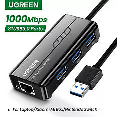 Док-станція Ugreen USB3.0 to USB 3.0x3/RJ45 Gigabit 20265 Black