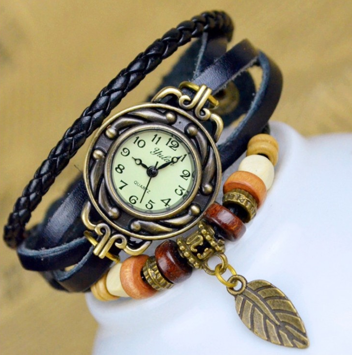 Жіночий механічний годинник Чорний ,шкіряний браслет жіночий на руку | наручний годинник