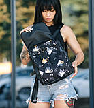 Жіночий чорний рюкзак DALI з принтом компактний з екошкіри для міста, фото 5