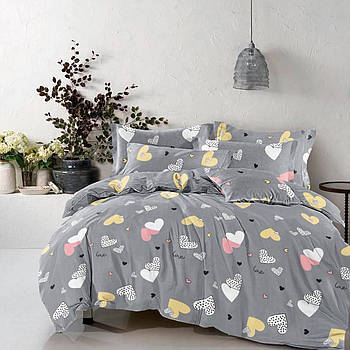 Постільна білизна Королева Ночі (Бязь) | Полуторний комплект | 50х70 | Серця на сірому