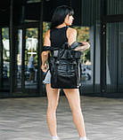 Жіночий чорний рюкзак ролтоп WIZARD з екошкіри для міста і подорожей, фото 8