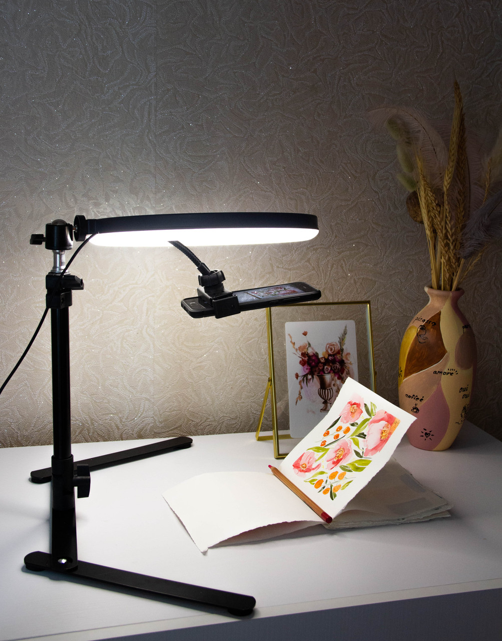 Кільцева настільна LED лампа 26 див. на штативі для предметної фото/відео зйомки