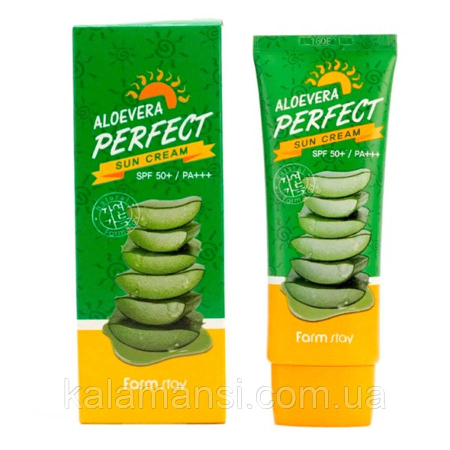 Солнцезащитный крем с экстрактом алоэ FarmStay Aloevera Perfect Sun Cream SPF50+/PA+++ 70 мл - фото 1 - id-p1674394160