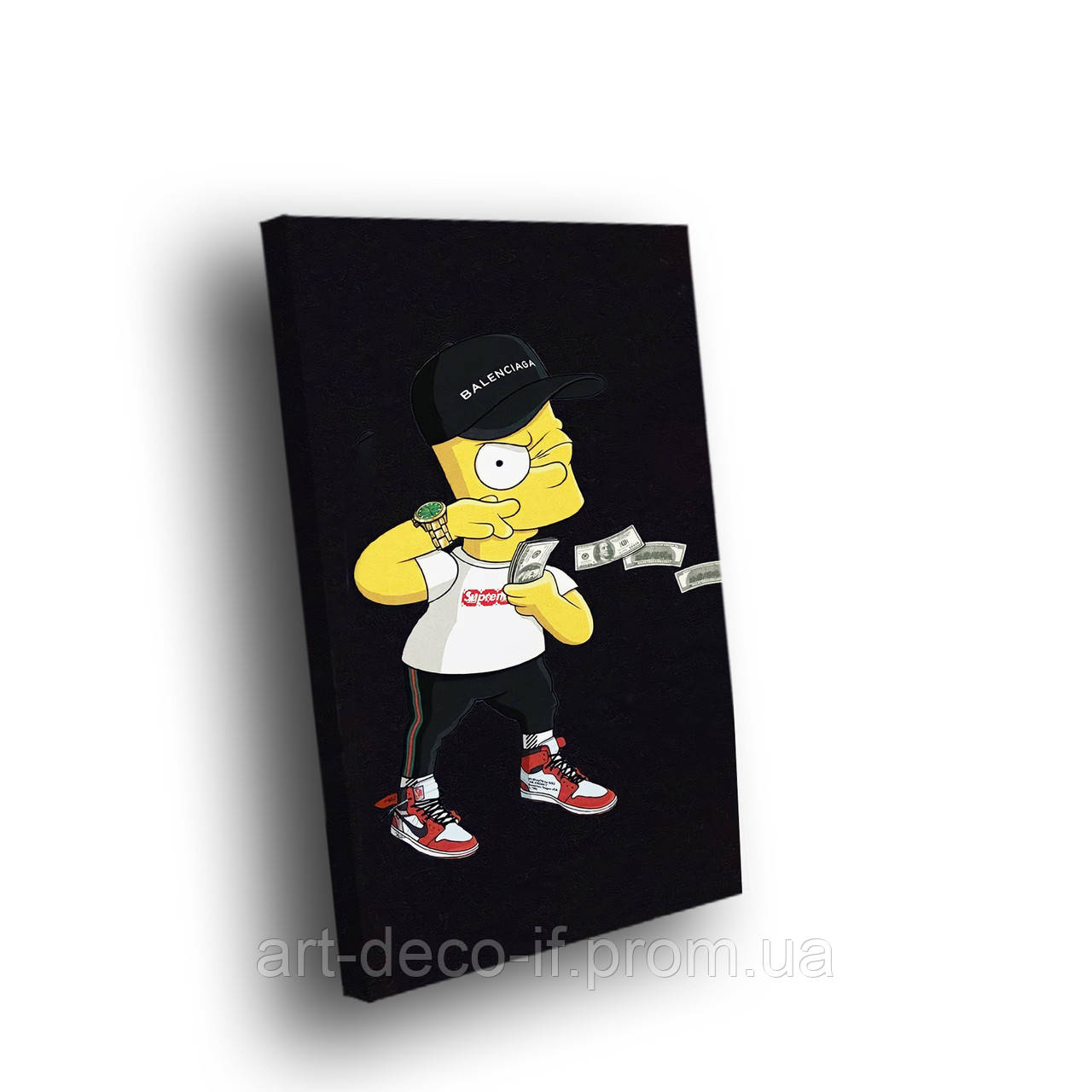 Картина Барт Суприм и пистолет с доларами картина на стену с деньгами мотивационное фото печать М103 - фото 2 - id-p1674395296