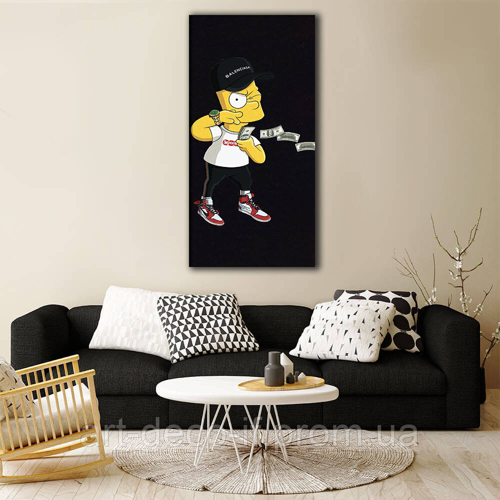 Картина Барт Суприм и пистолет с доларами картина на стену с деньгами мотивационное фото печать М103 - фото 1 - id-p1674395296