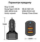 Автомобільний зарядний пристрій 2xUSB + Type-C QC/PD швидке заряджання для телефона в прикурювач машини, фото 8