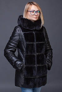 Шкіряний пуховик-трансформер із хутром норки
